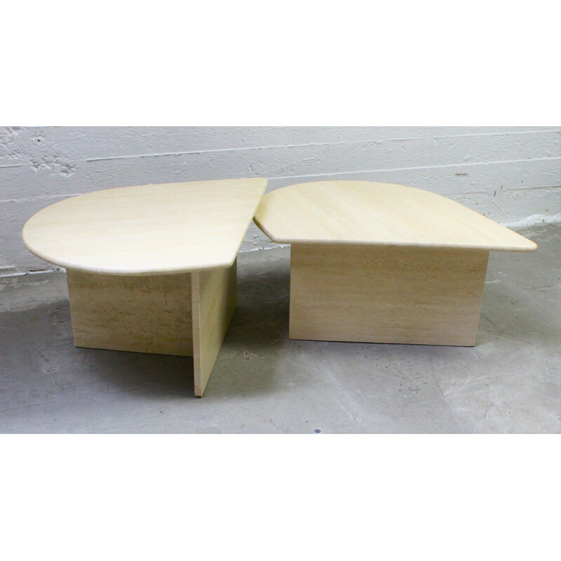 Pair of vintage modular coffee tables in travertine