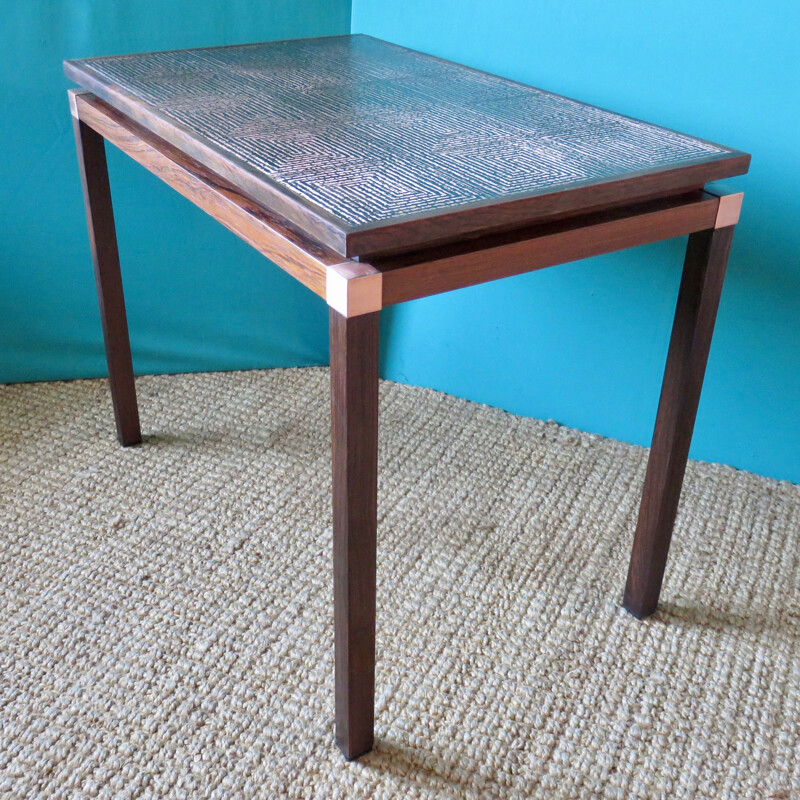 Rosewood and copper side table, Denmark 1965