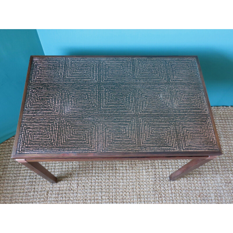 Rosewood and copper side table, Denmark 1965