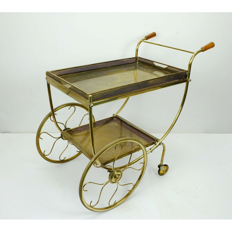 Vintage brass trolley tea cart by Svenskt Tenn from Josef Frank, 1950s