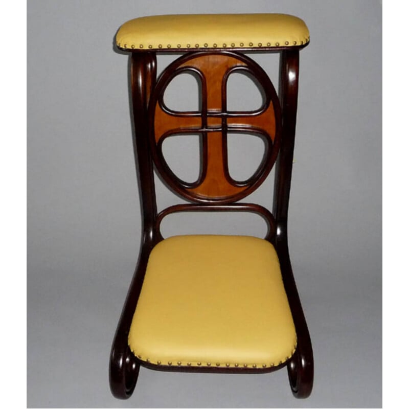 Vintage "H 6760" yellow prayer chair in wood and leather by Thonet