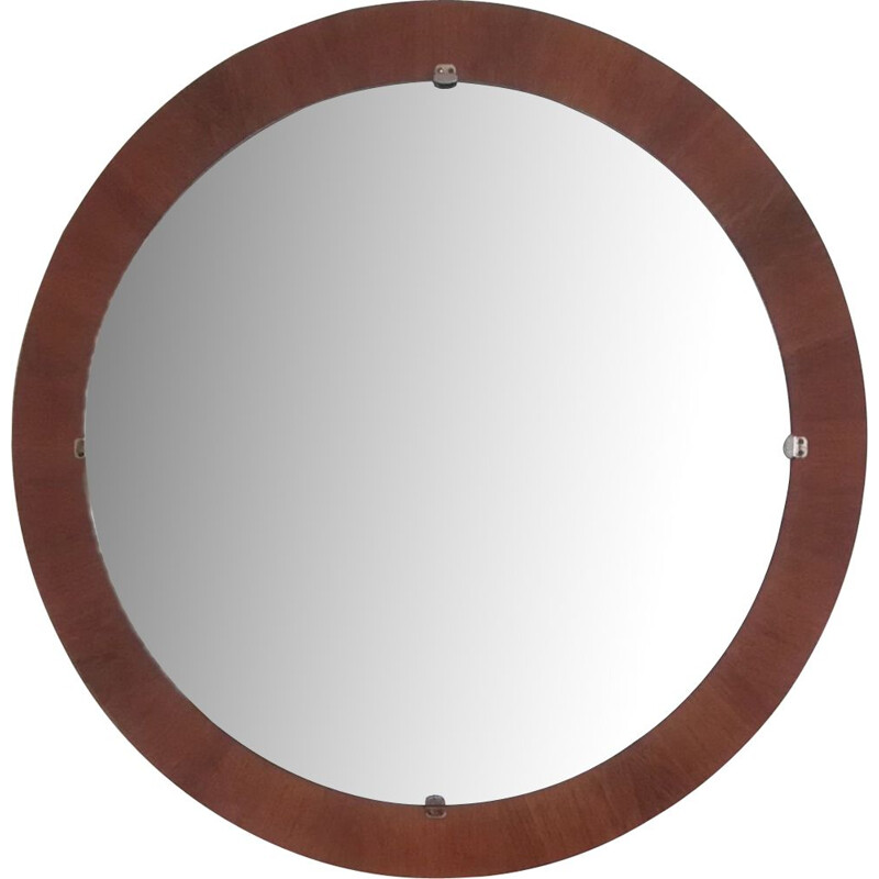 Vintage round mirror in teak wood ,origin Denmark 1960