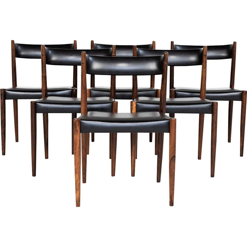 Set of  6 danish chairs in rosewood and black skai, 1960s