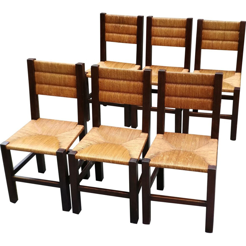 Set of 6 vintage wooden chairs, France, 1960s