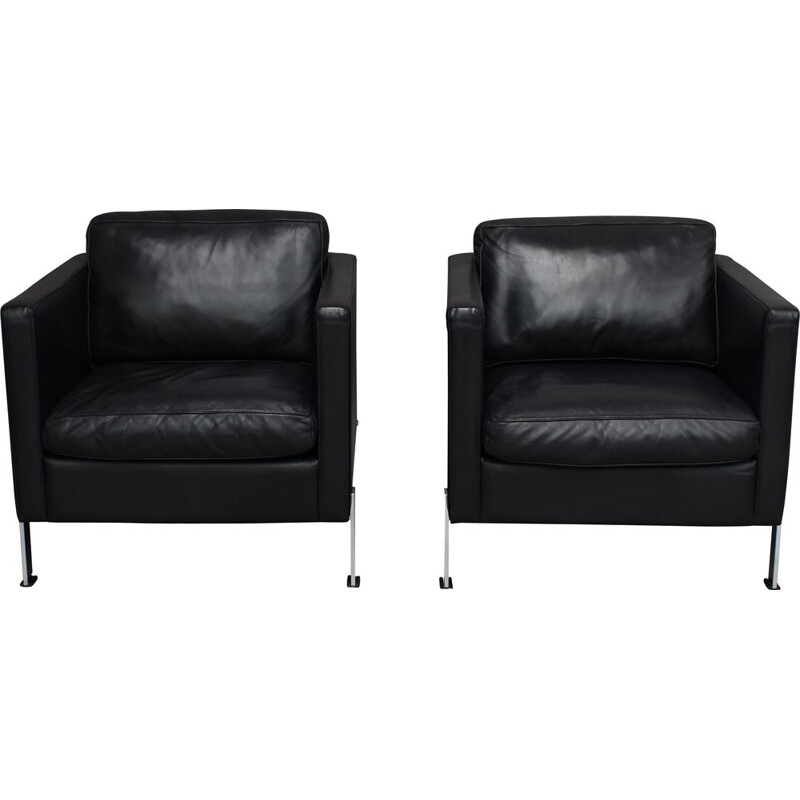 Pair of vintage black leather armchairs by De Sede, Switzerland 1970