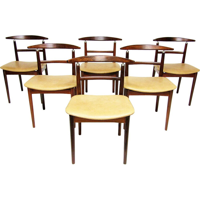 Set of 6 danish vintage dining chairs in rosewood by Helge Sibast and Børge Rammeskov, 1960s