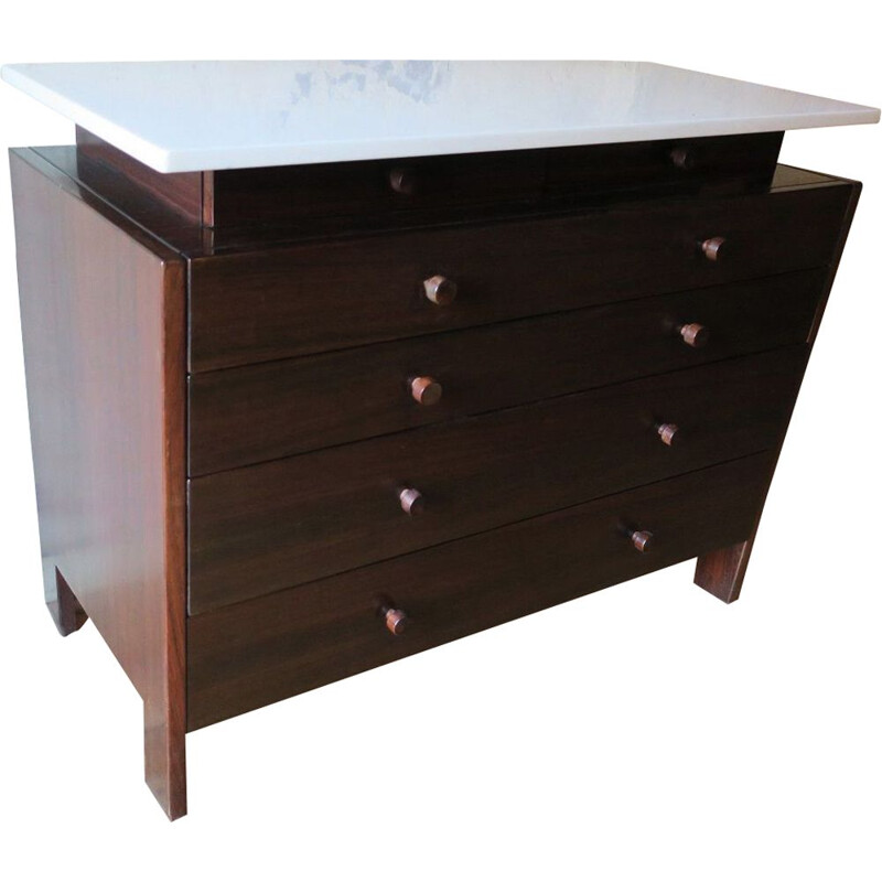 Vintage Italian Chest of Drawers in Marble and Rosewood, 1960s