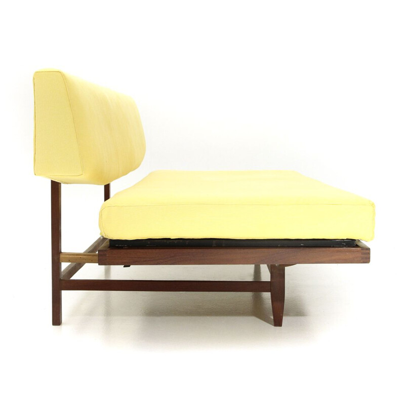 Vintage yellow fabric and wood sofa bed, Italy, 1960s