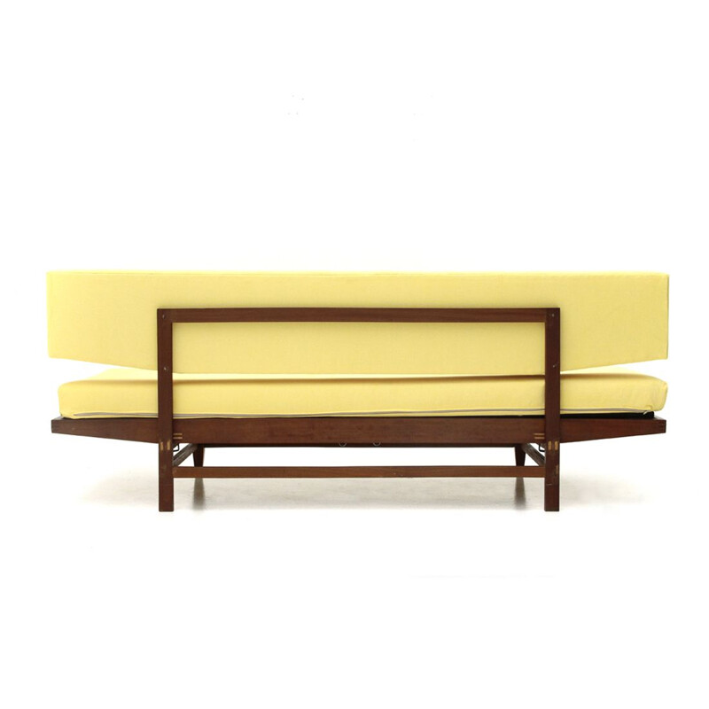 Vintage yellow fabric and wood sofa bed, Italy, 1960s