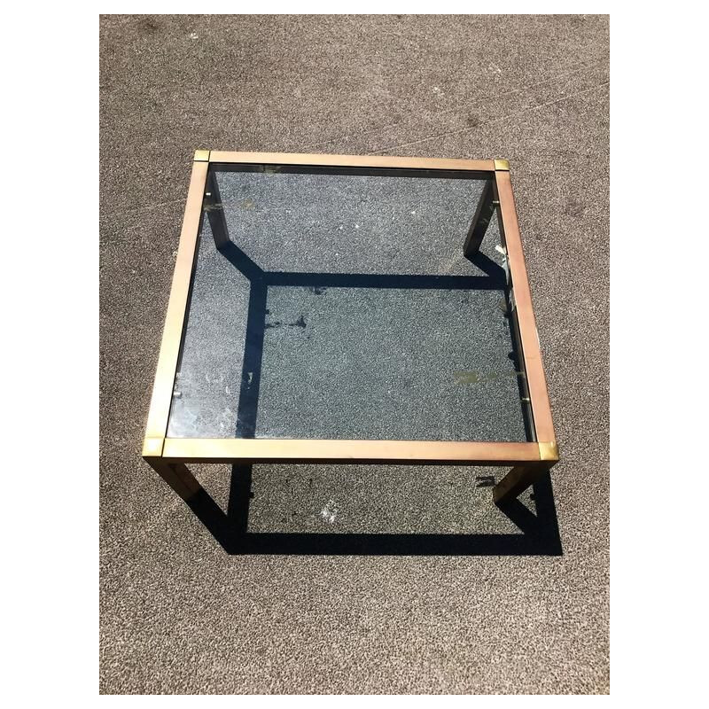 Vintage brass ang glass top coffee Table, 1970s