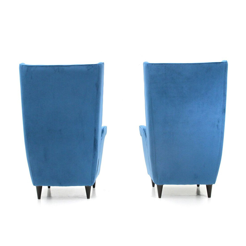 Set of 2 vintage blue velvet armchairs, Italy, 1950s