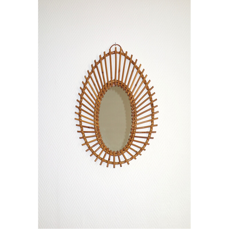 Vintage rattan sun mirror, France, 1960s