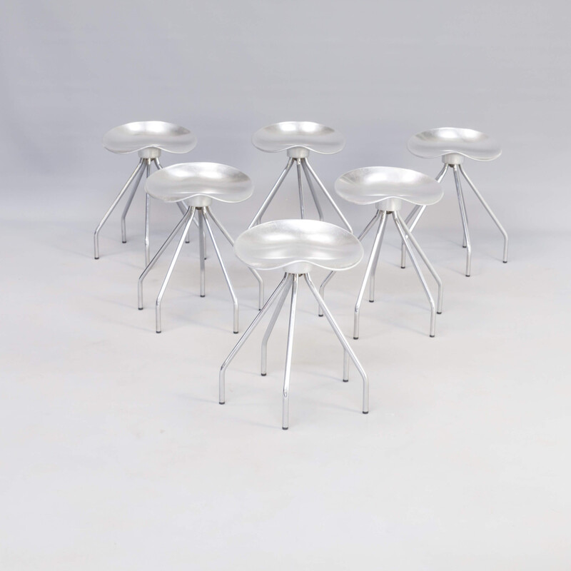 Set of 6 "jamaica" vintage aluminium stools by Pepe Cortes for Amat, 1990s