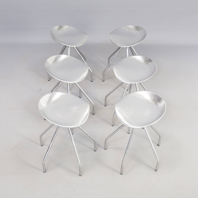 Set of 6 "jamaica" vintage aluminium stools by Pepe Cortes for Amat, 1990s