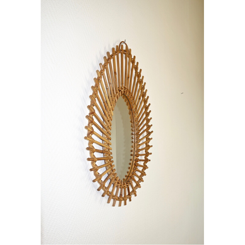 Vintage rattan sun mirror, France, 1960s