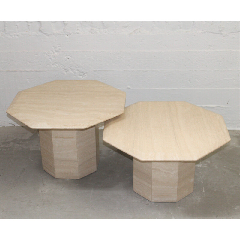 Set of 2 vintage side coffee tables in travertine