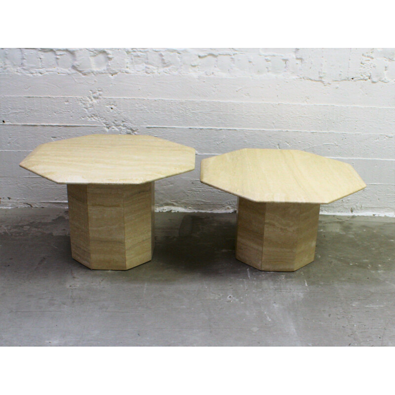 Set of 2 vintage side coffee tables in travertine