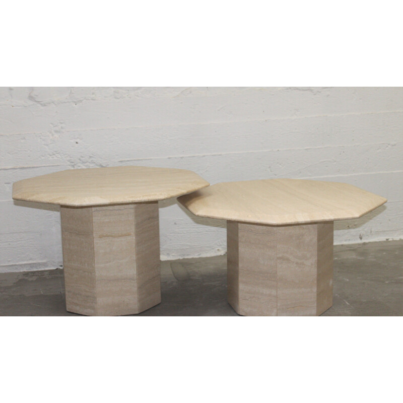 Set of 2 vintage side coffee tables in travertine