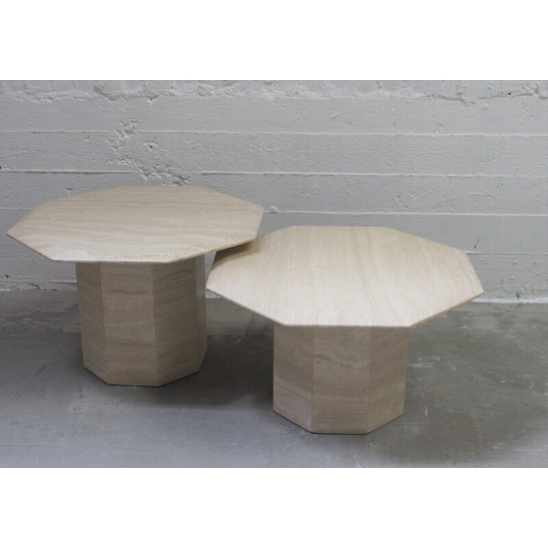 Set of 2 vintage side coffee tables in travertine