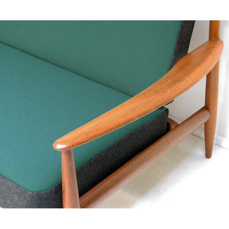 Divano vintage in teak e tessuto kvadrat di Grete Jalk, 1950