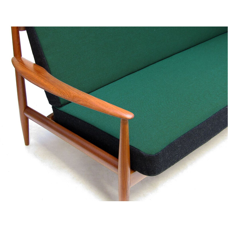 Vintage teak en kvadrat stoffen bank van Grete Jalk, 1950