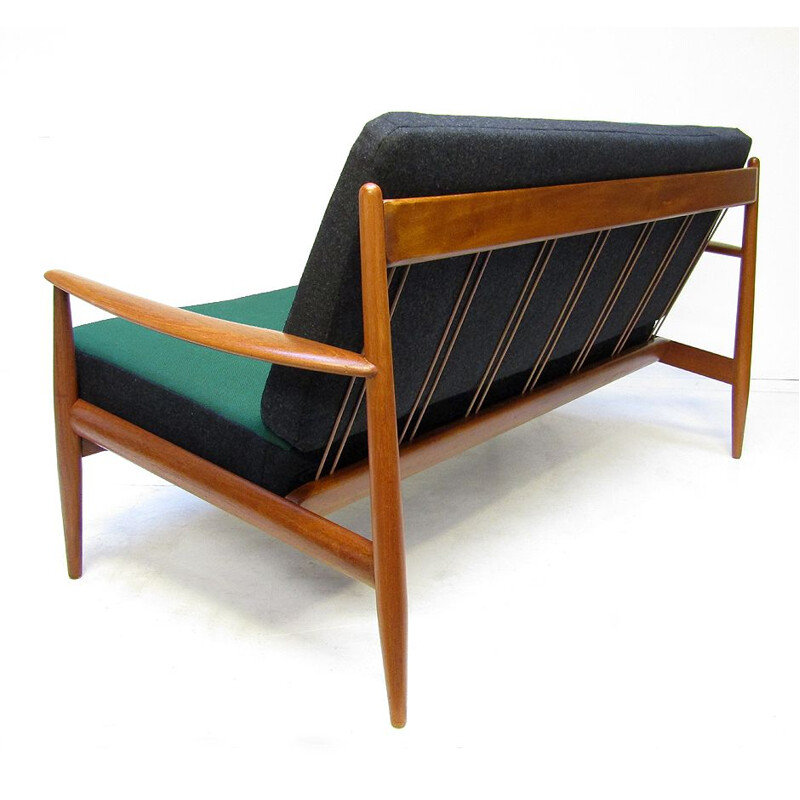 Divano vintage in teak e tessuto kvadrat di Grete Jalk, 1950