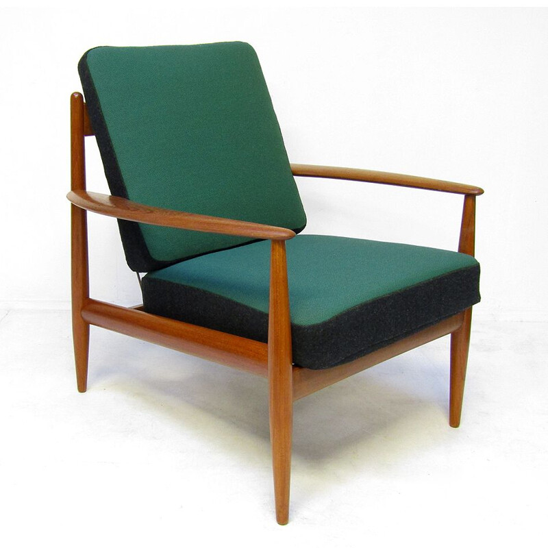 Vintage-Sessel aus Teakholz und Kvadrat-Stoff von Grete Jalk, 1950