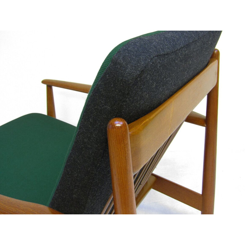 Vintage teakhouten fauteuil met kvadrat stof van Grete Jalk, 1950