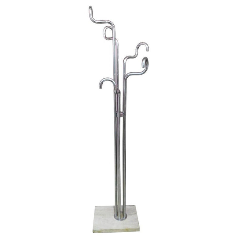 Vintage coat hanger in steel and marble, Italy, 1960s