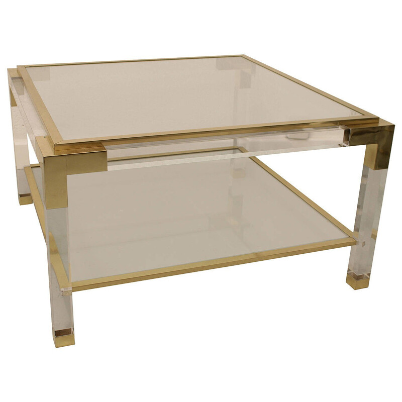 Italian vintage coffee table in plexi, brass and stainless steel, 1970