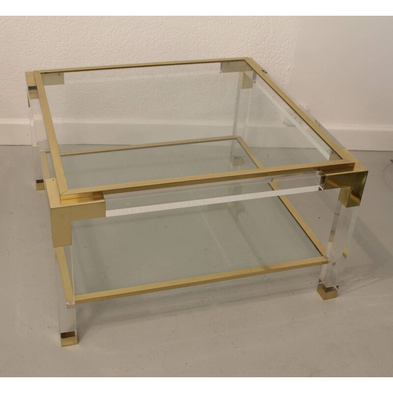 Italian vintage coffee table in plexi, brass and stainless steel, 1970