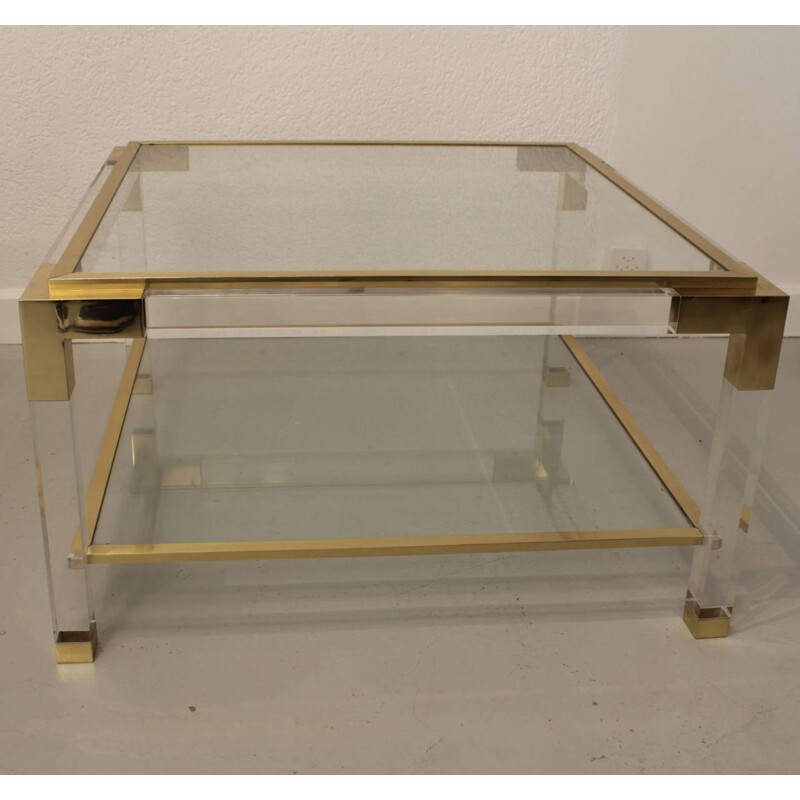 Italian vintage coffee table in plexi, brass and stainless steel, 1970