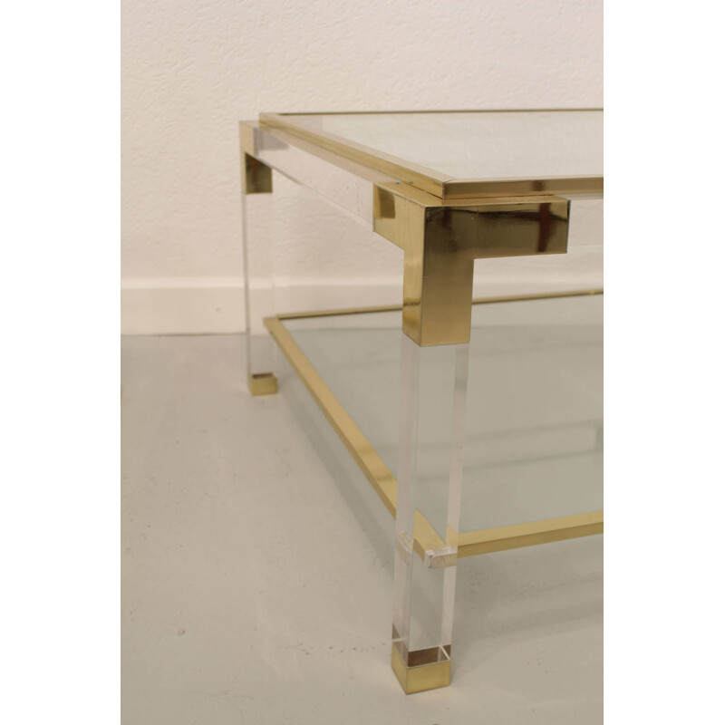 Italian vintage coffee table in plexi, brass and stainless steel, 1970