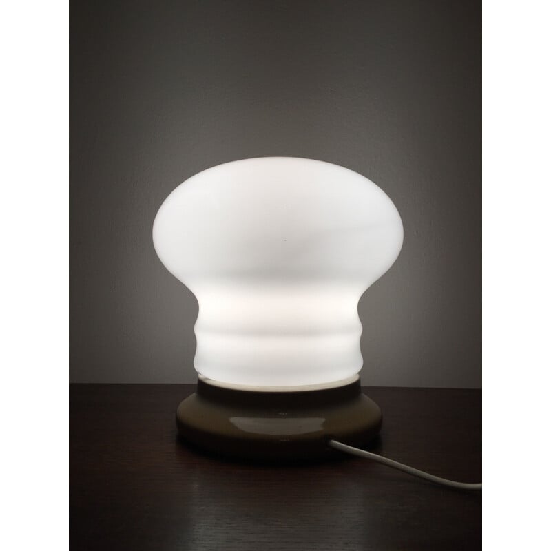 Vintage white glass table lamp by Ivan Jakes, Czechoslovakia 1960