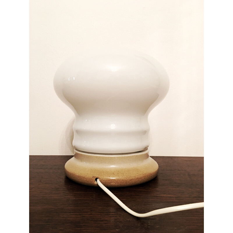 Vintage white glass table lamp by Ivan Jakes, Czechoslovakia 1960