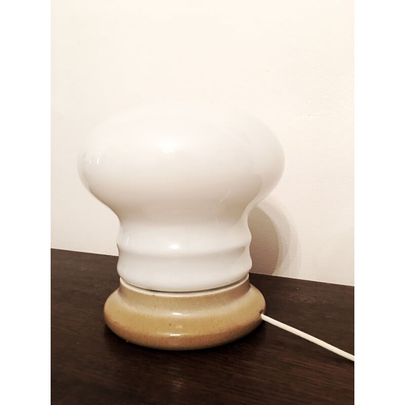 Vintage white glass table lamp by Ivan Jakes, Czechoslovakia 1960