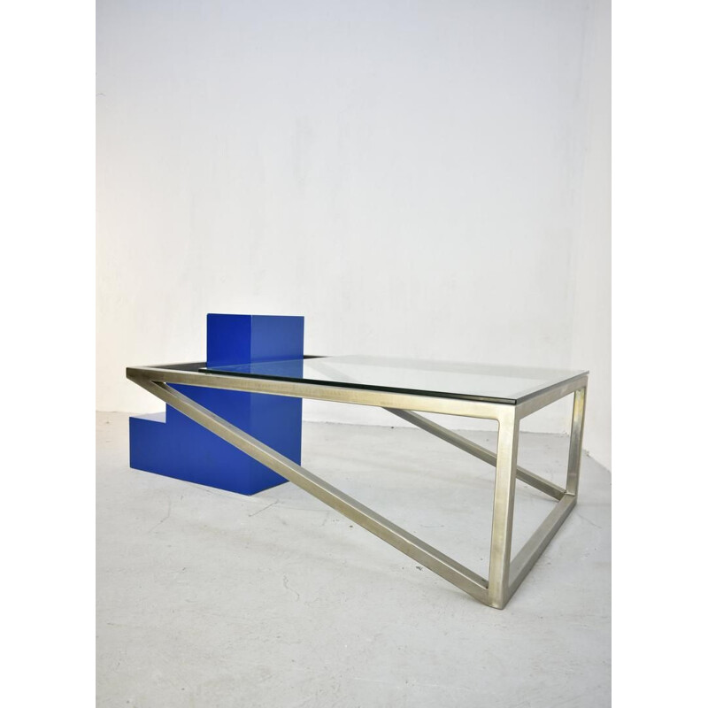 Vintage coffee table in steel and glass, 1980s 