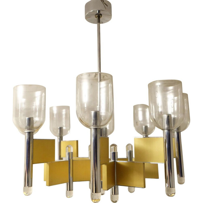 Vintage chandelier with Geometric 8-Light by Gaetano Sciolari