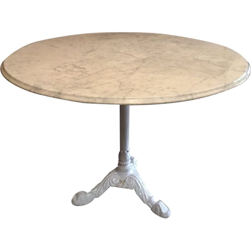 Table gueridon vintage avec plateau marbre 1960