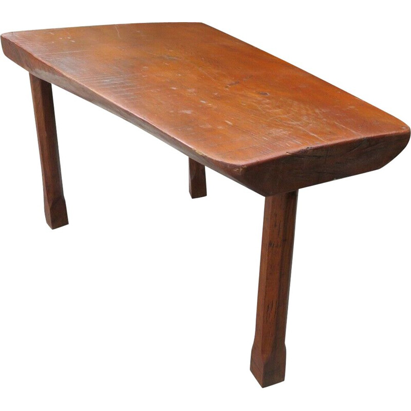 Vintage tripod coffee table in solid oak, 1960s