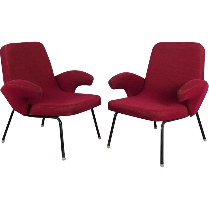 Set of 2 vintage red armchairs, Czechoslovakia