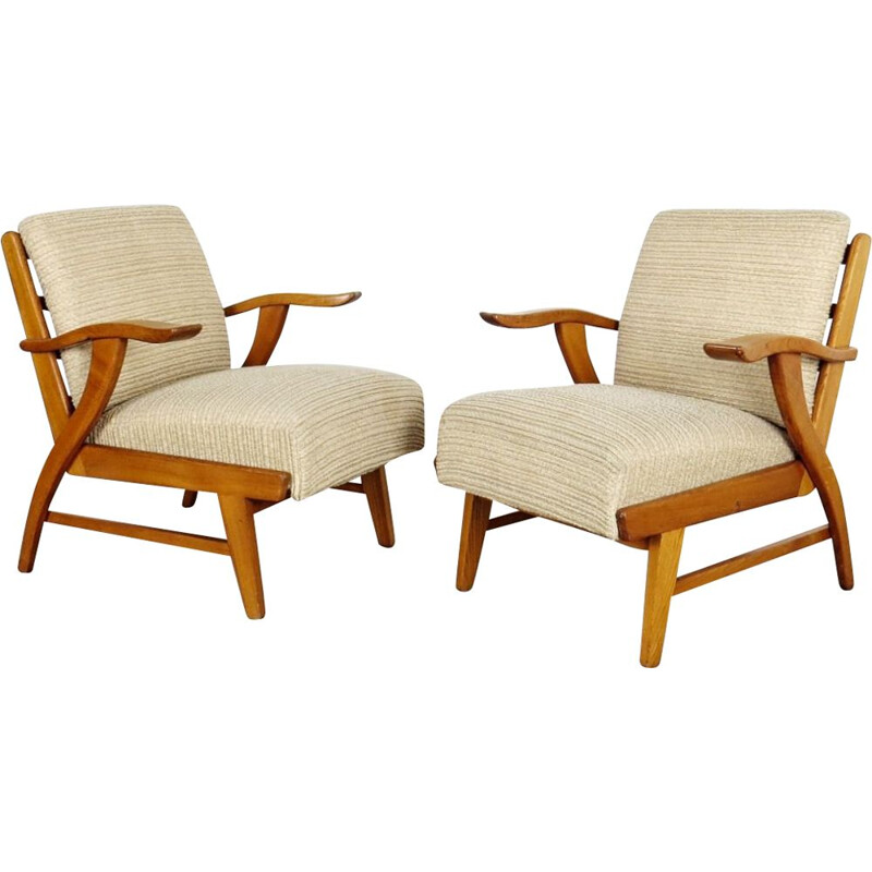 Set of 2 vintage wooden armchairs, Czechoslovakia