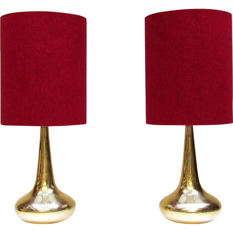 Pair of vintage gold table lamps "Orient" by Jo Hammerborg for Fog and Morup, 1975