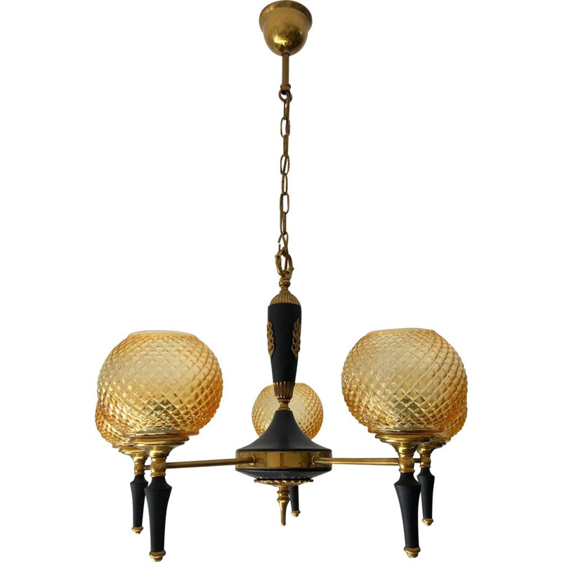 Vintage chandelier in brass, metal and steel, 1960s