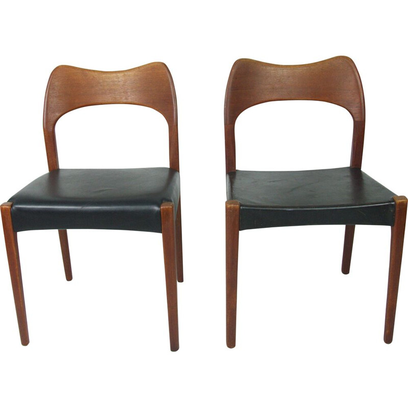 Ensemble de 2 chaises en teck vintage par Arne Hovmand Olsen pour Mogens Kold, 1960