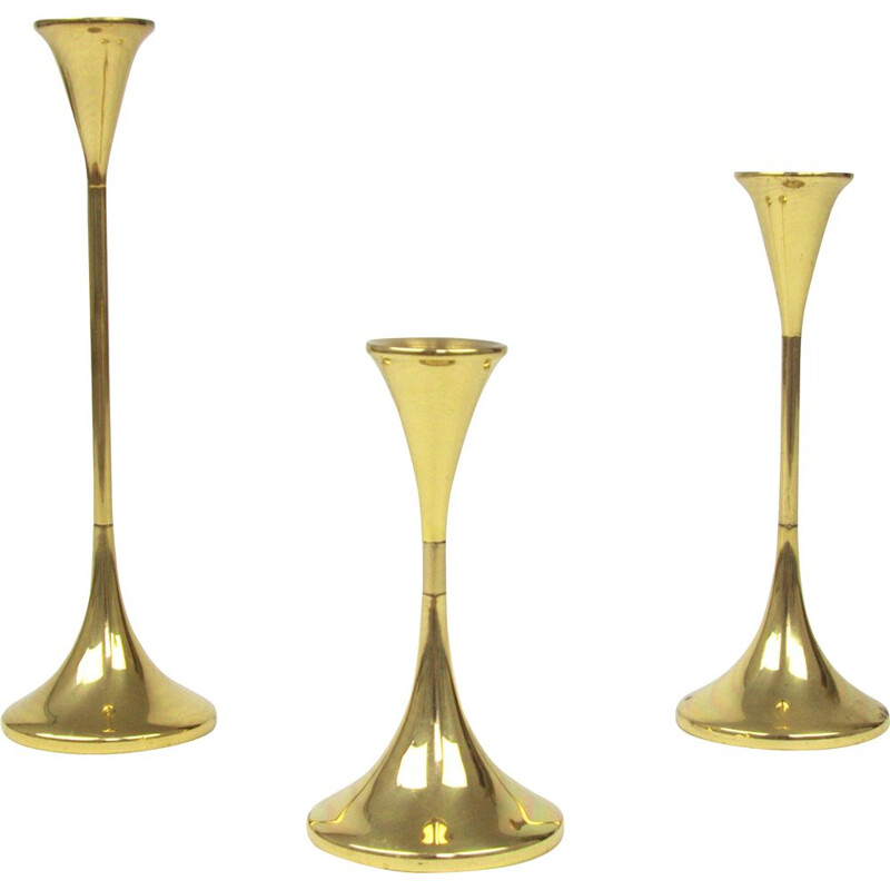 Set of 3 vintage brass candleholders by Freddie Andersen, 1970s