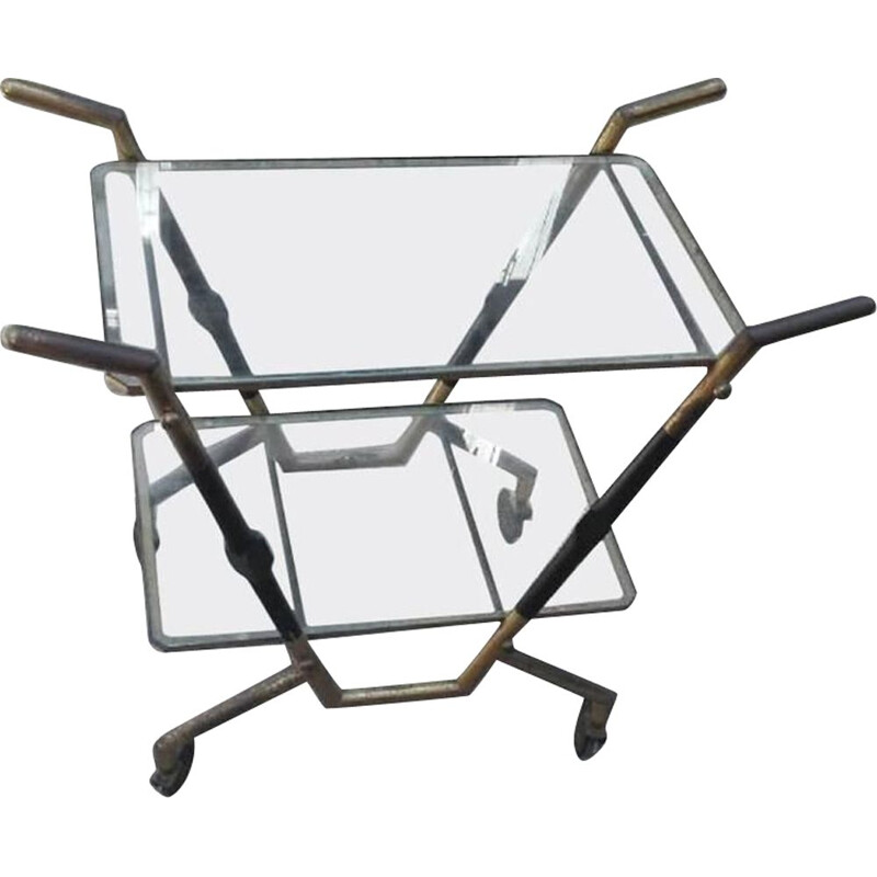 Vintage trolley in brass with glass shelves, 1950s