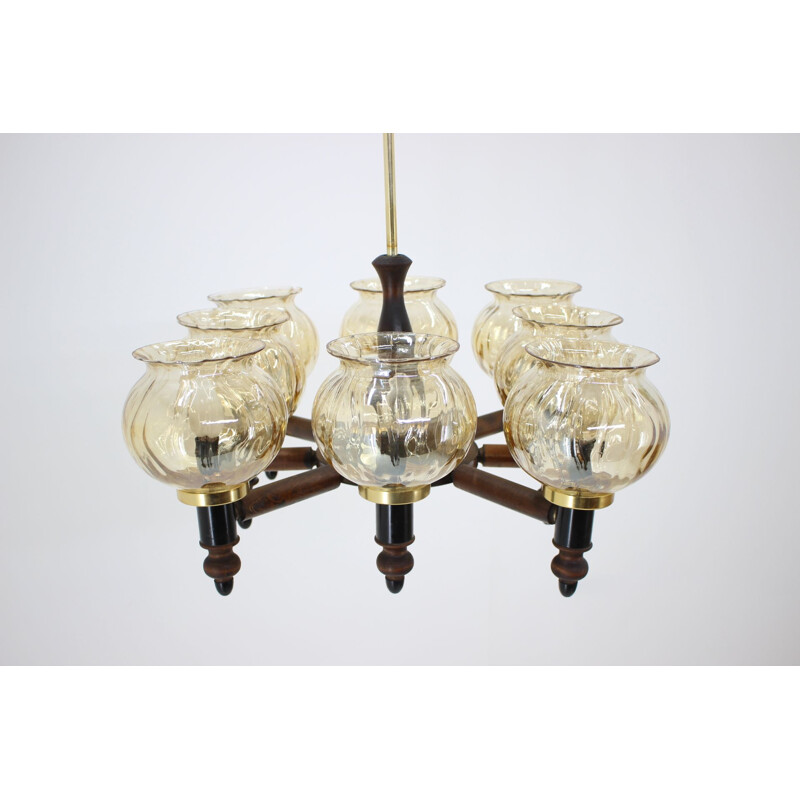 Lustre vintage en bois et verre, 1960