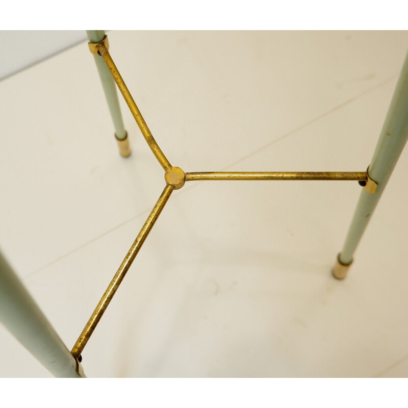 Vintage brass, steel and glass floorlamp on tripod by Stilnovo