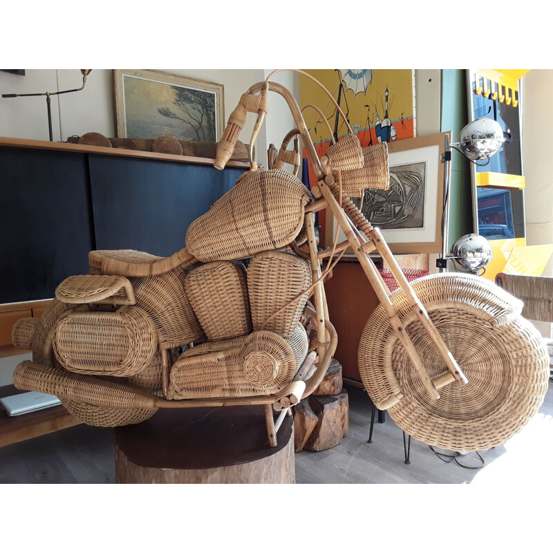 Vintage motorcycle sculpture in rattan by Tom Dixon, 1980